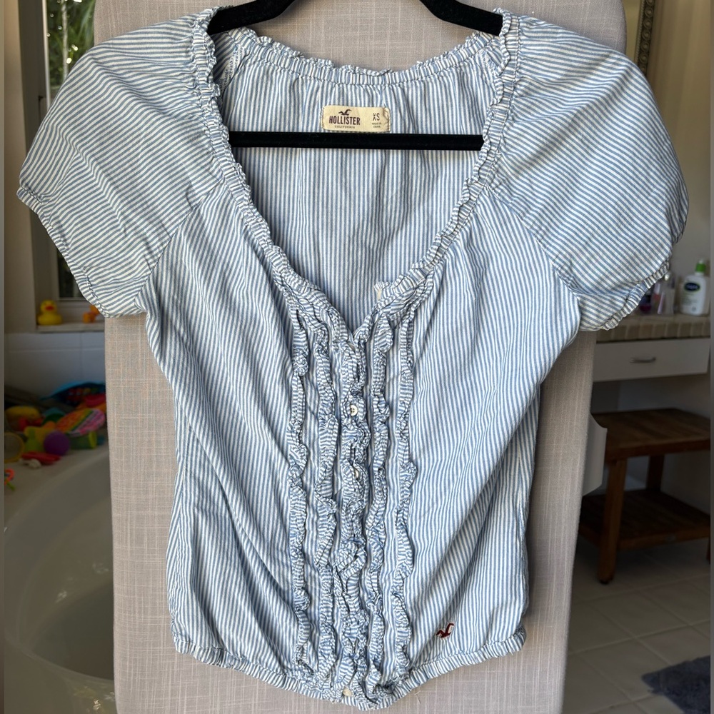 Hollister Blue & White Striped Peasant Blouse XS